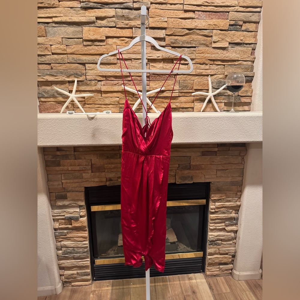 Elegant Red Satin Dress Large